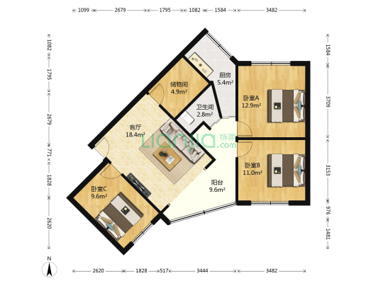 长城福苑 3室1厅1卫 89平方