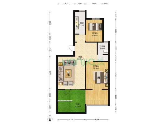 星海湖畔小区 2室1厅1卫 93平方