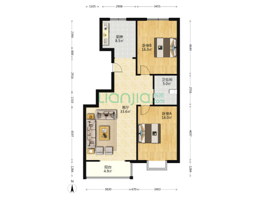 康华大厦 2室1厅1卫 118平方