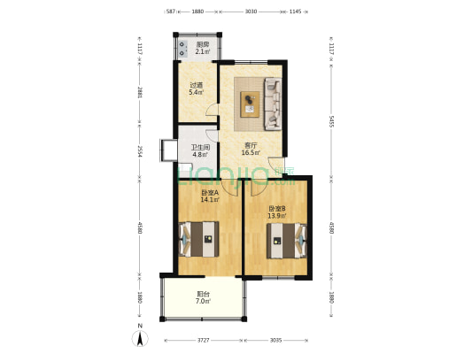 天明路56号院 2室1厅1卫 74平方