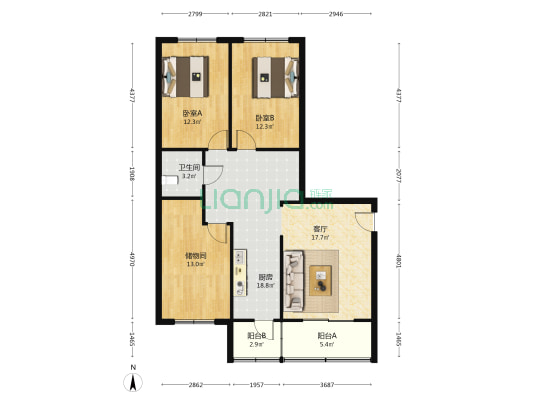 汇文路280号 2室1厅1卫 107平方