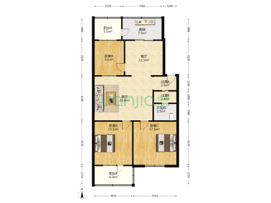 引黄小区 3室2厅1卫 125平方