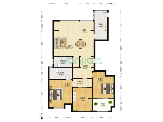 大通悦府 2室2厅2卫 140平方