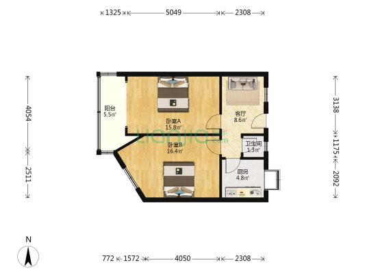 民生大街13号 2室1厅1卫 58平方