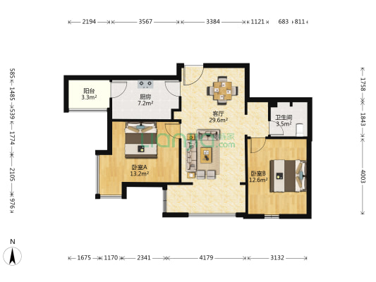 锦水湾大厦 2室1厅1卫 88平方