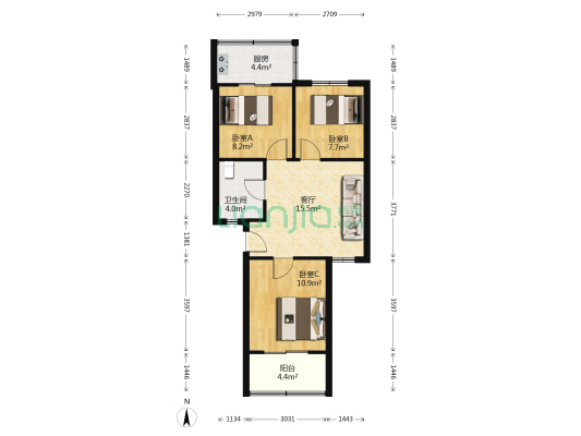 捷瑞小区 3室1厅1卫 71平方