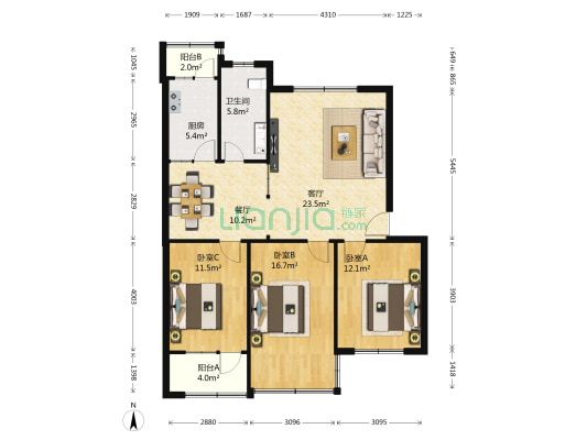 中建七局家属院 3室2厅1卫 106平方