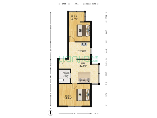 博润文仕花园 2室1厅1卫 68平方