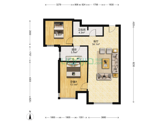 三利中和城一期 2室1厅1卫 64平方