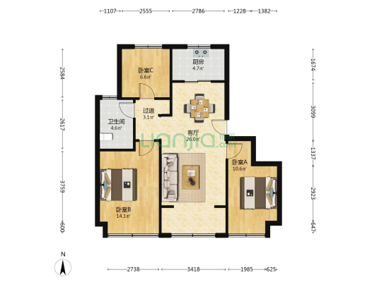高铁熙悦府 3室1厅1卫 107平方