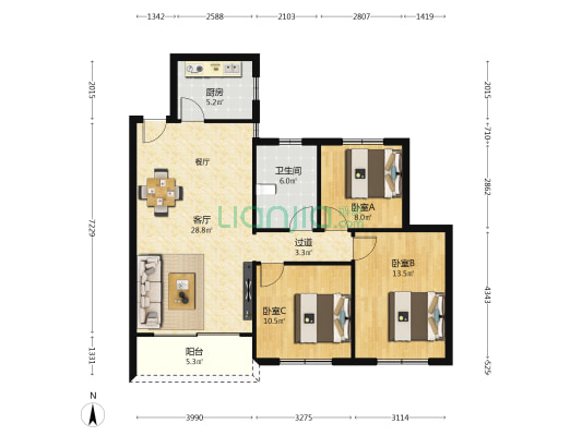 光辉大厦 3室1厅1卫 93平方