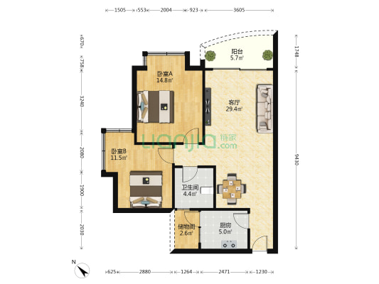 金泉星河花园 2室1厅1卫 93平方