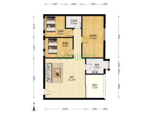 华景新城翠景园 2室1厅1卫 97平方