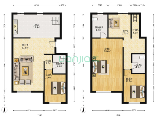 中海国际公园城丽湖苑 3室2厅3卫 155平方