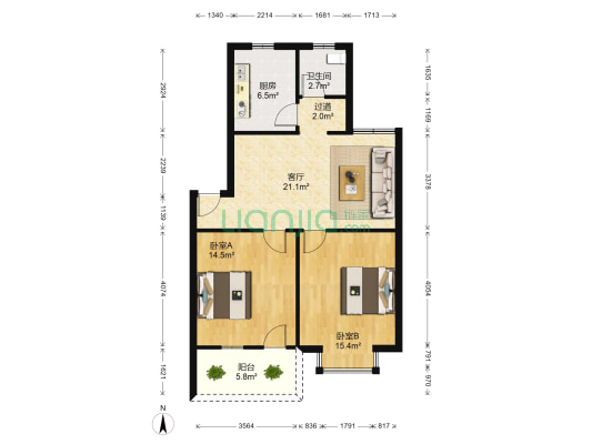 幸福庄园 2室1厅1卫 80平方