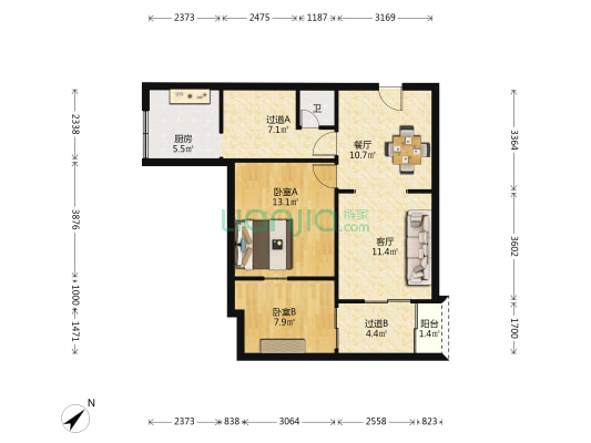 建新东路305号 2室2厅1卫 60平方