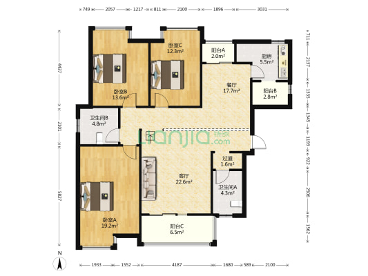 洪湖雅园 3室2厅2卫 152平方