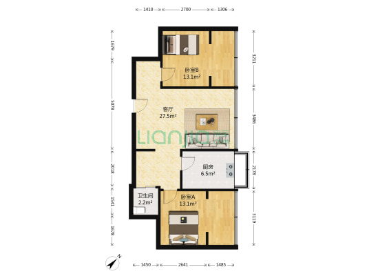 豆腐巷17号 2室1厅1卫 65平方