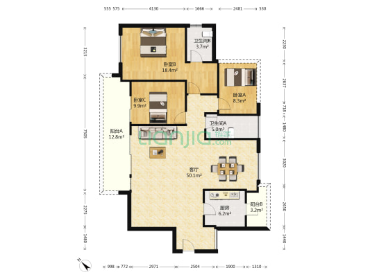 中洲天御3期 3室1厅2卫 127平方