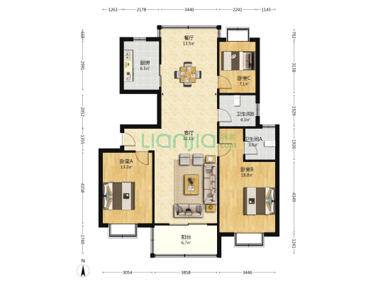 新城公寓 3室2厅2卫 129平方