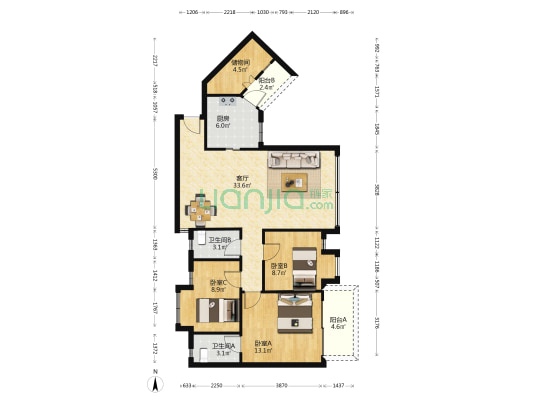 富力广场北区 3室1厅2卫 109平方