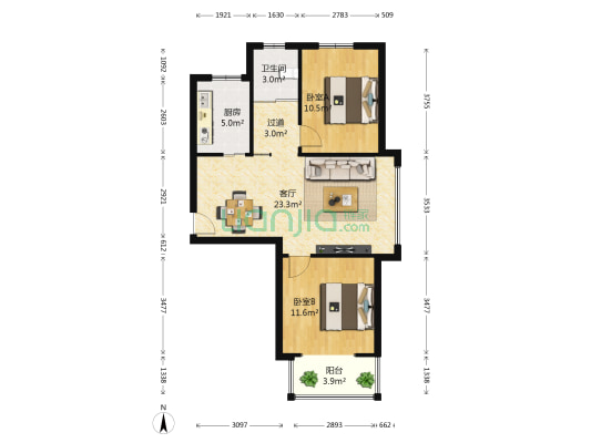 宋城雅居 2室1厅1卫 92平方