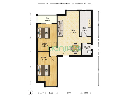 福星惠誉汉阳华府 2室1厅1卫 94平方