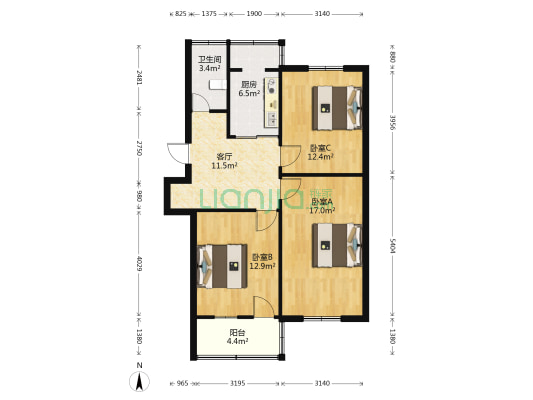 健康西路39号 3室1厅1卫 82平方