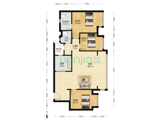 龙湖颐天康养天曜 3室1厅2卫 99平方