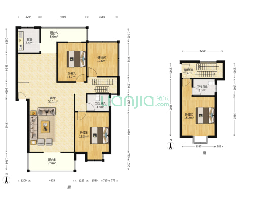 水岸花都南郡 3室1厅2卫 140平方