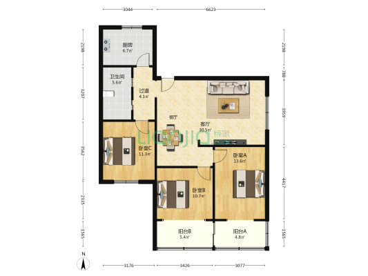 设计院（铁路西村） 3室1厅1卫 103平方