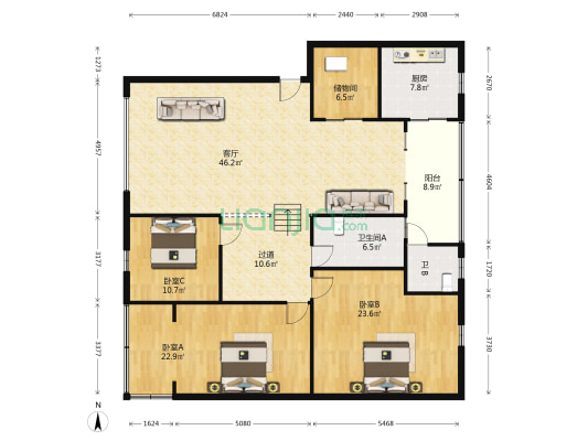 国资公司宿舍 3室1厅2卫 166平方