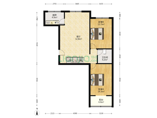 双馨佳园 2室1厅 南 北-户型图