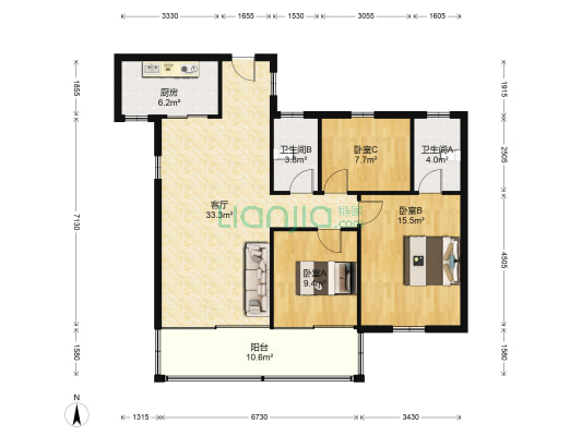 碧桂园天樾 3室1厅2卫 115平方