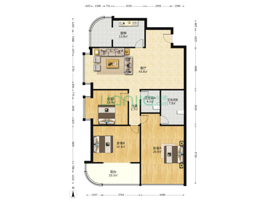 秀泽苑 3室1厅2卫 178平方