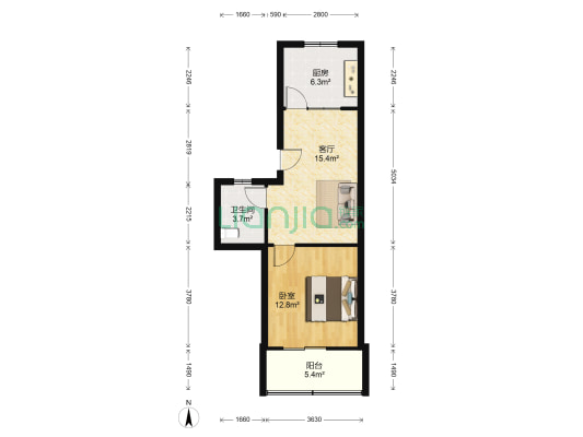万花园 1室1厅1卫 52平方