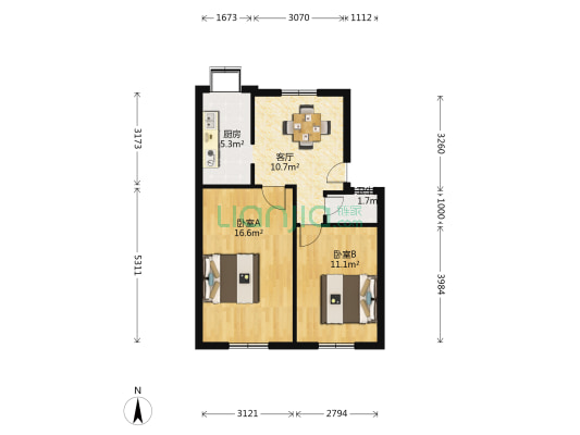夹河路8号 2室1厅1卫 58平方