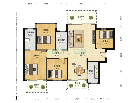 盛湖悦景 4室2厅2卫 123平方