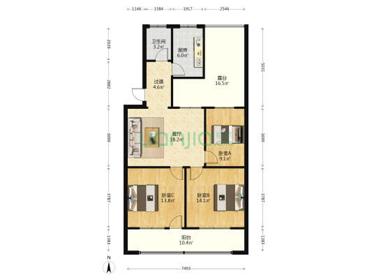 晶玻西区 3室1厅1卫 99平方