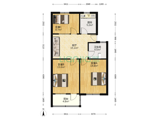 紫金公寓 3室1厅1卫 81平方