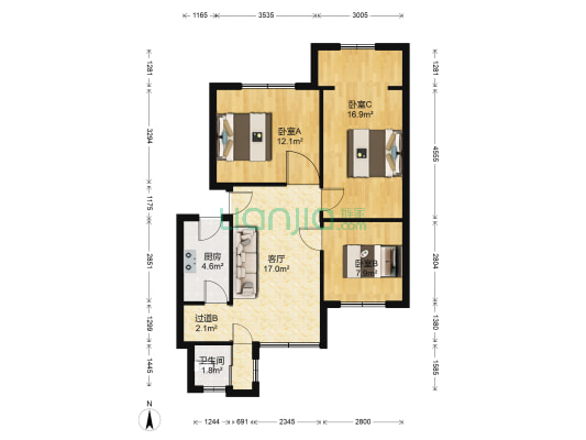 花园巷社区26号大院 3室1厅1卫 76平方
