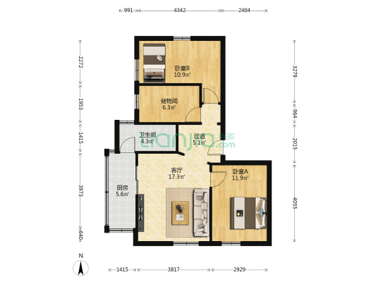 钟村镇怡乐园 2室1厅1卫 74平方
