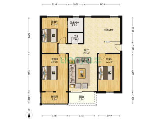 农本新村 3室1厅2卫 102平方