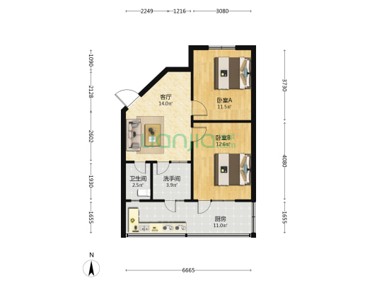 十中家属院 2室1厅2卫 60平方