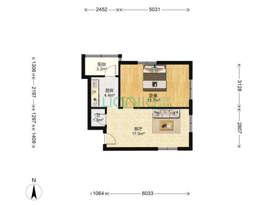 积庆里 1室1厅1卫 53平方