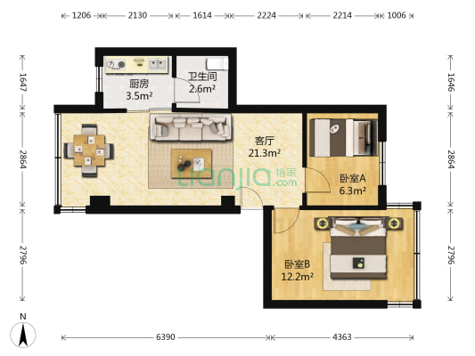 泰康路 2室1厅1卫 51平方