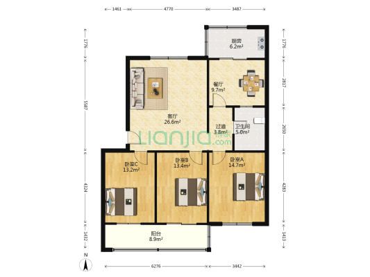 管委会第一家属院 3室2厅1卫 112平方