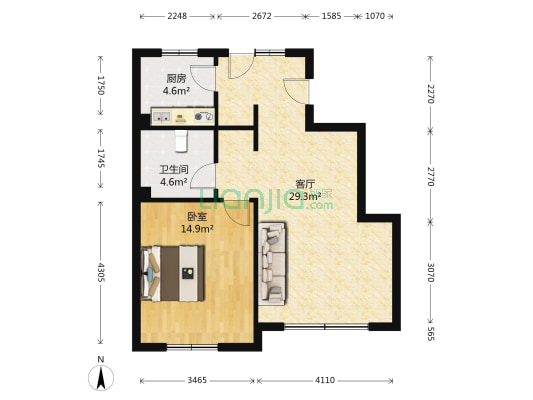 唐宁壹号 1室1厅1卫 76平方