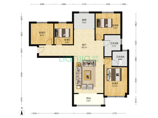 出售 香邑溪谷上园 南北通透四居双卫 带车位-户型图