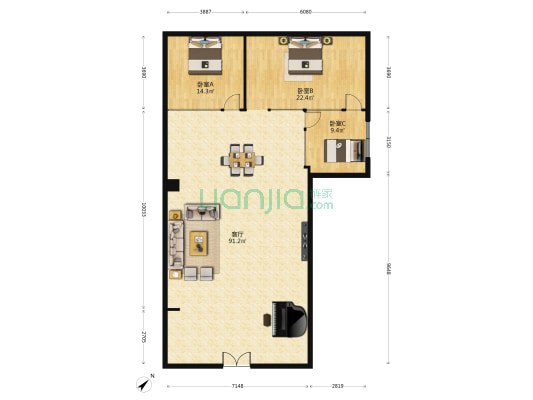 金港商城 3室1厅0卫 179平方